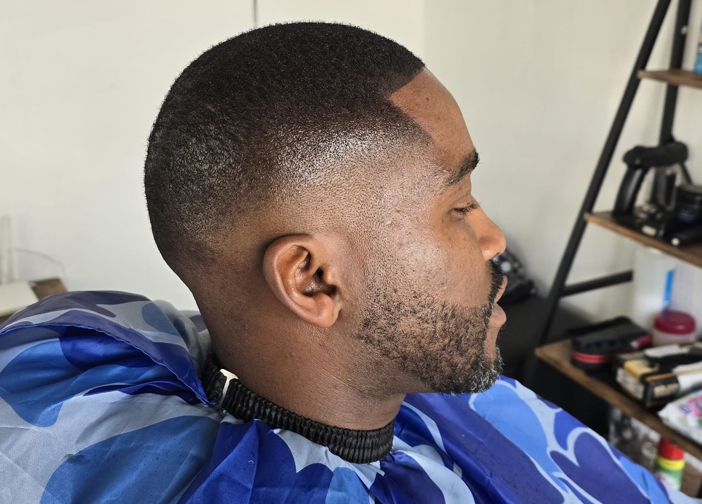 Close-up of a sharp fade haircut at Mapopotane Barbershop, Roodepoort, Gauteng, ZA.
