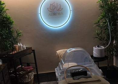 Relaxing spa room at Aurora Japanese Head Spa, Killough, Northern Ireland, GB. Elegant decor emphasizes tranquility.