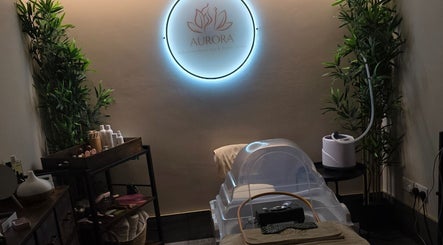 Relaxing spa room at Aurora Japanese Head Spa, Killough, Northern Ireland, GB. Elegant decor emphasizes tranquility.