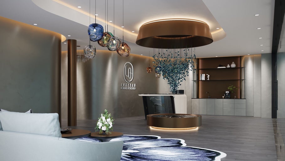 Elegant reception area at LUXEGLO MEDICAL AESTHETICS, Perth, Western Australia, AU, featuring modern decor.