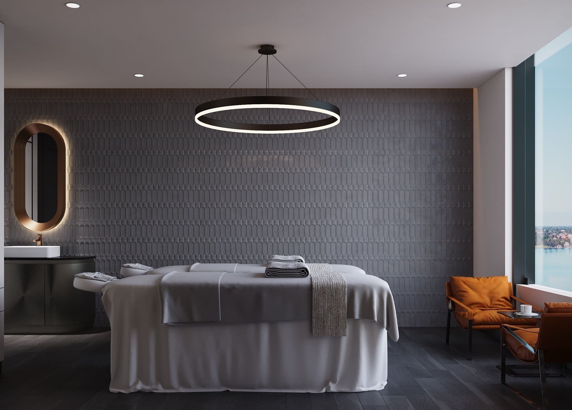 Relaxing treatment room at LUXEGLO MEDICAL AESTHETICS in East Perth, Western Australia, AU overlooking serene views.