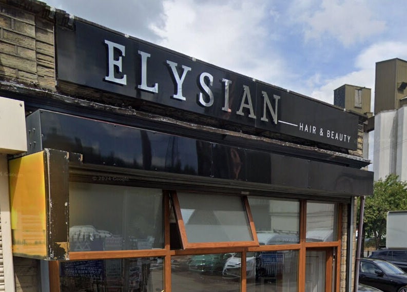 Exterior view of Elysian Hair & Beauty on a sunny day in Brighouse, England, GB.