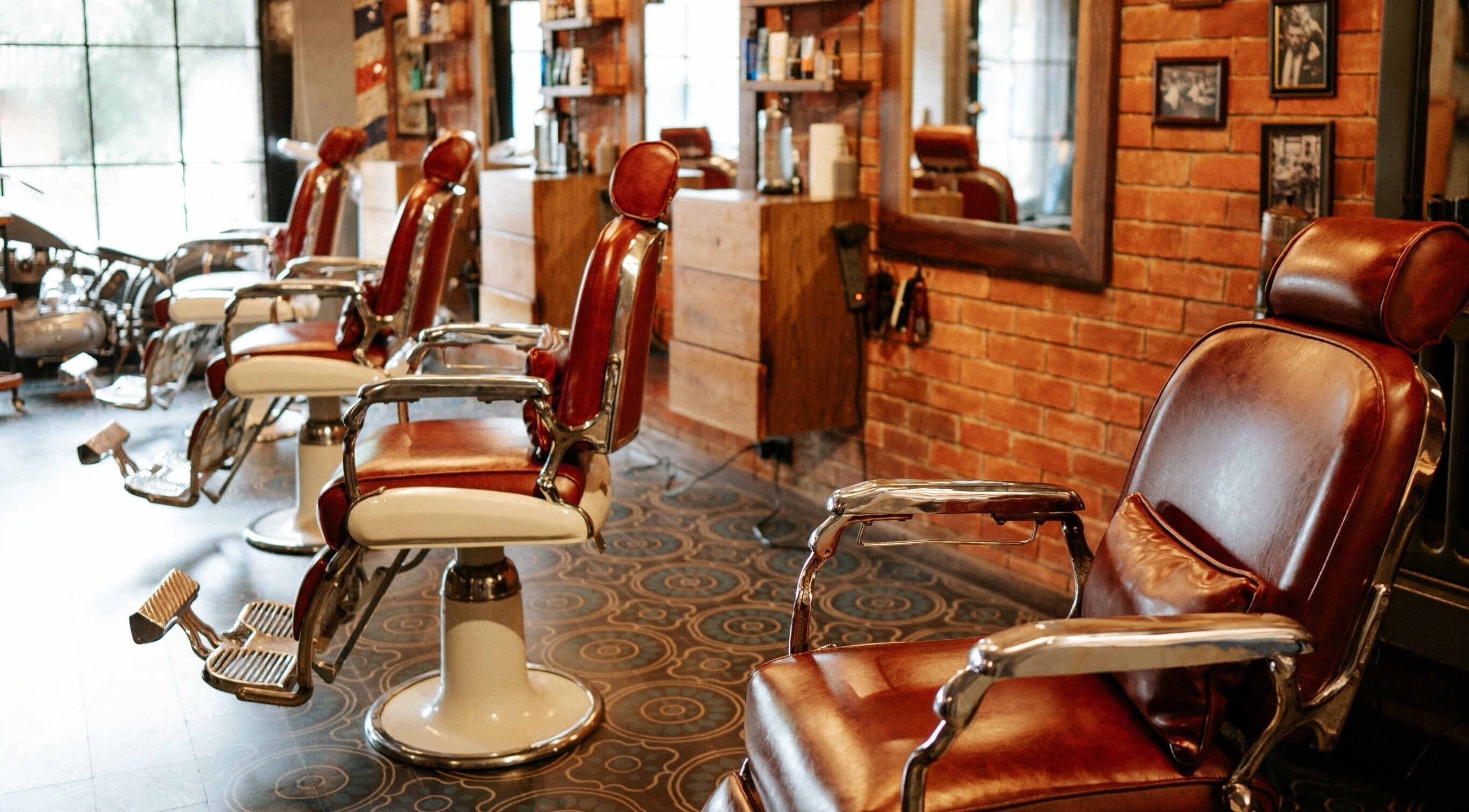 Vintage barber chairs at Goodfellas Barber & Brand | Est. 2018, Vagator, Goa, IN with a classic decor.