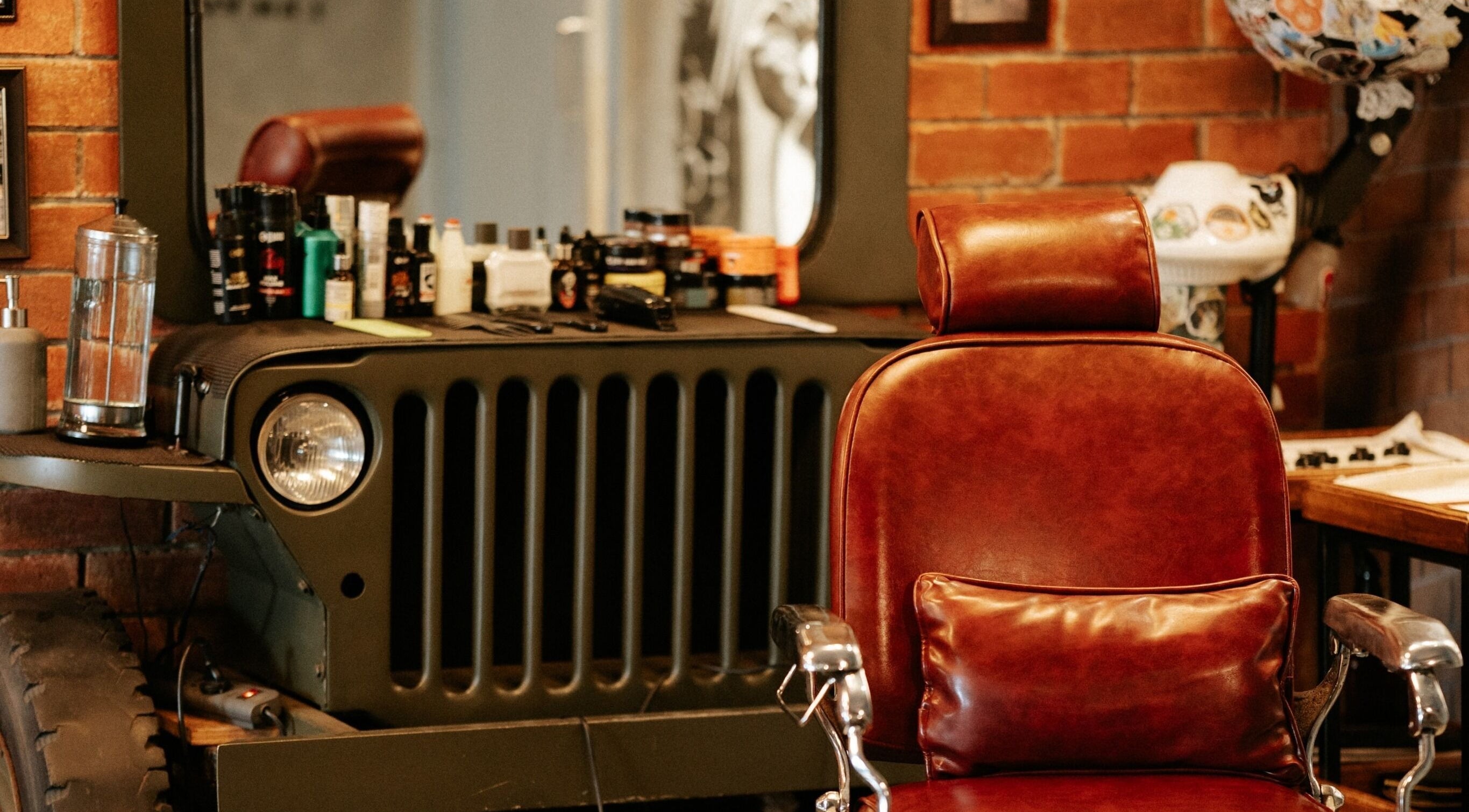 Rustic barber chair and unique decor at Goodfellas Barber & Brand | Est. 2018 in Vagator, Goa, IN.