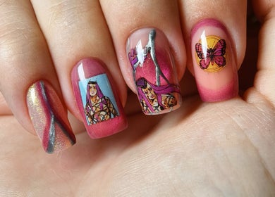Stylish nail art featuring vibrant designs at Kyuote_Nails, Rīga, LV, showcasing creative expressions.