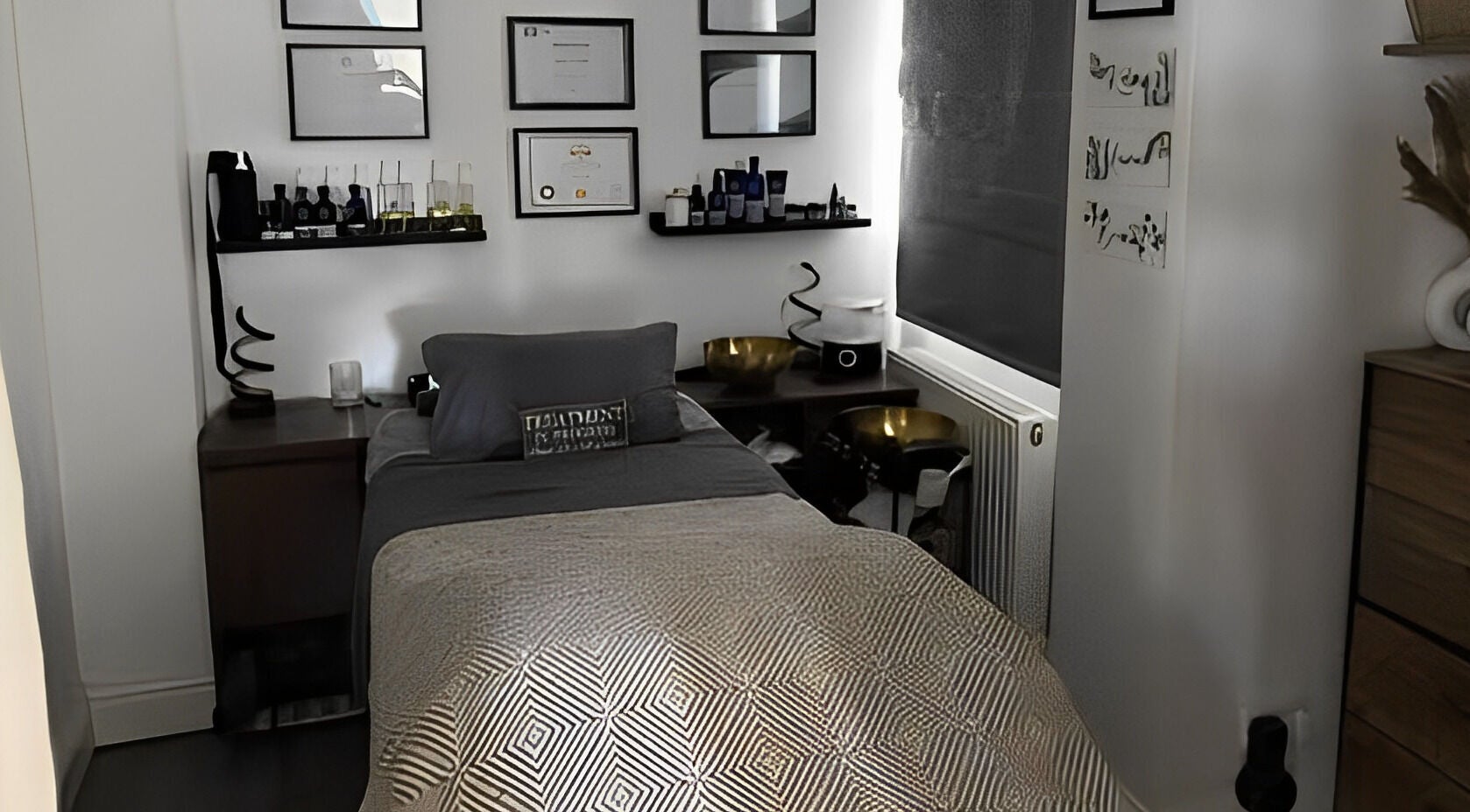 Relaxing treatment room at Danielle Elizabeth Beauty in Danbury, England, GB with cozy bed and serene decor.