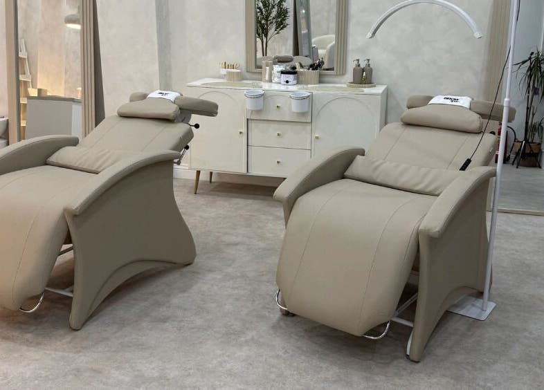 Elegant reclining chairs at Louise Butler Beauty, Kidsgrove, England, GB, offer luxury and comfort.