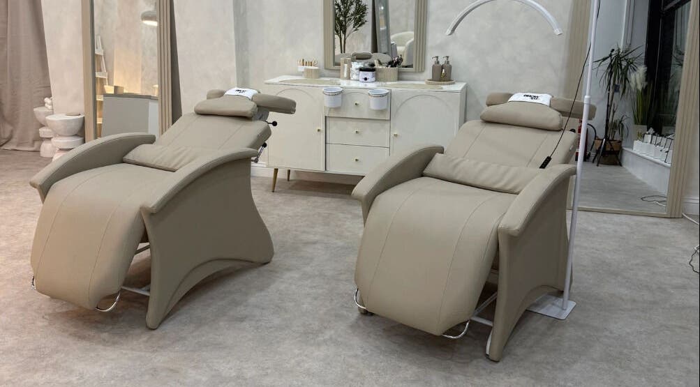 Elegant reclining chairs at Louise Butler Beauty, Kidsgrove, England, GB, offer luxury and comfort.
