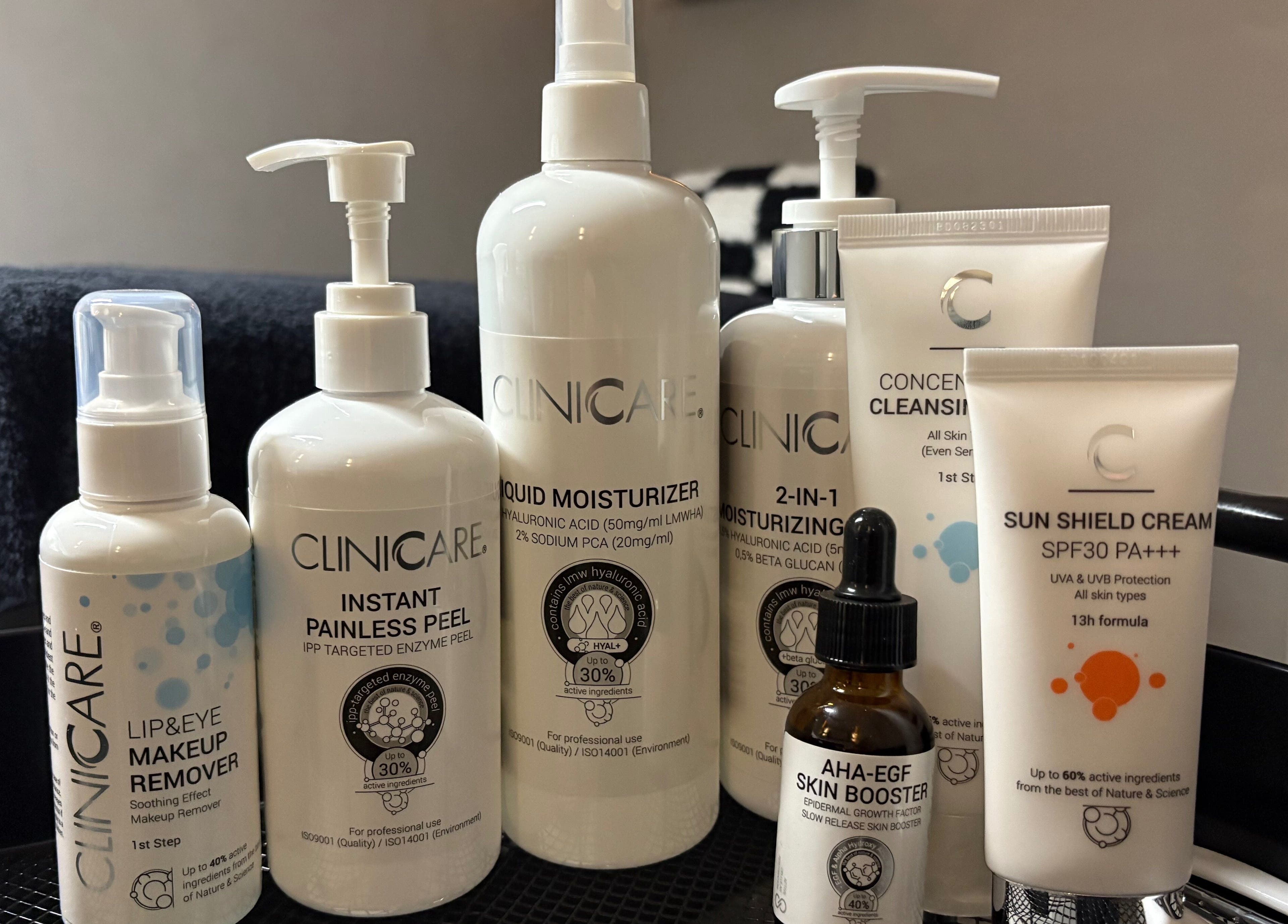 A selection of skincare products at The SKN Edit, Winsford, England, GB, showcasing premium beauty essentials.