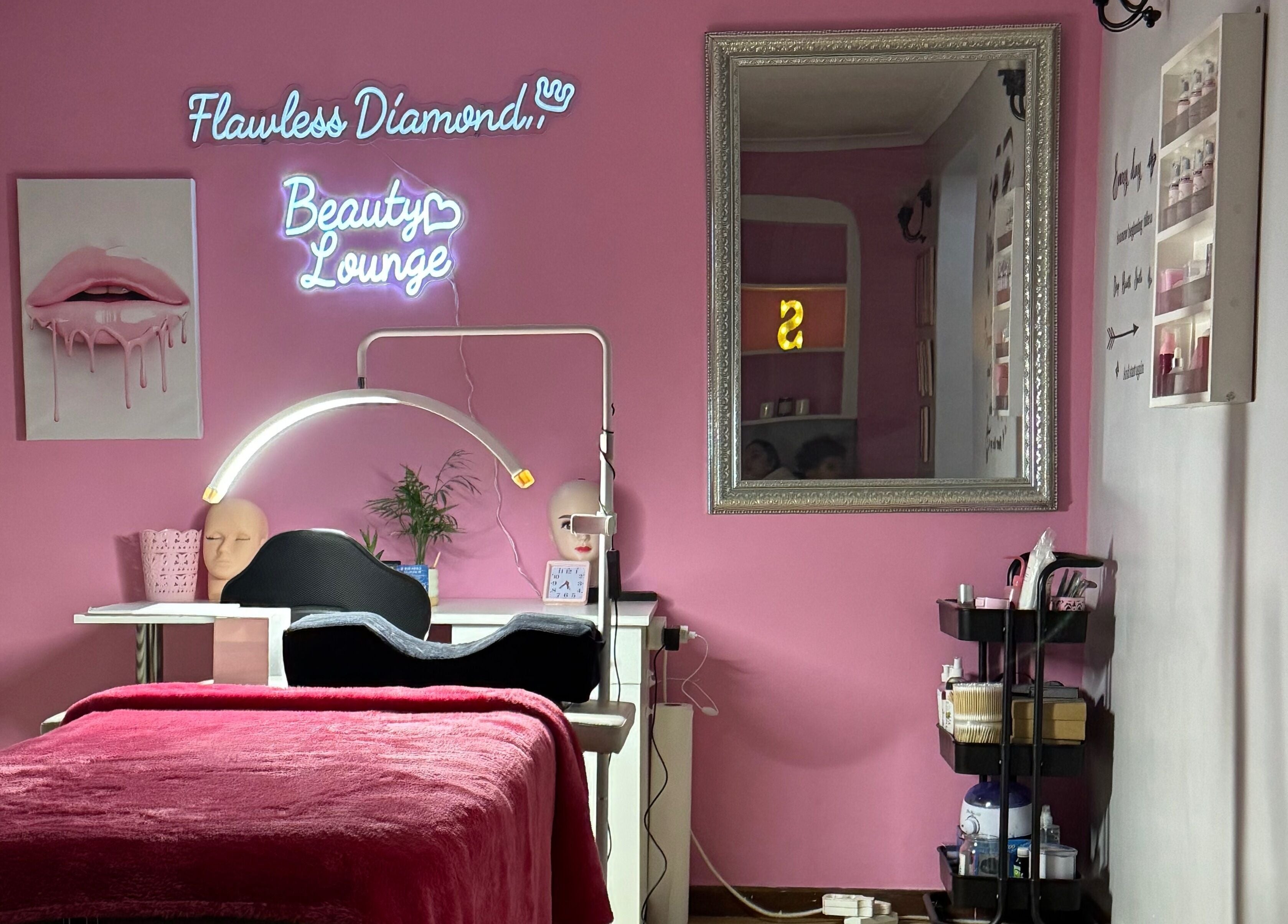 Flawless Diamond Beauty Lounge interior in Cape Town, Western Cape, ZA, featuring elegant decor and styling area.
