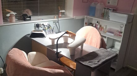 Inviting nail station at Little Coven Botanicals & Nails in Grimsby, England, GB, ready for a relaxing manicure.