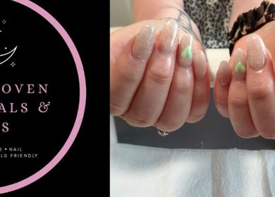 Elegant glitter nails with moon theme at Little Coven Botanicals & Nails, Grimsby, England, GB.