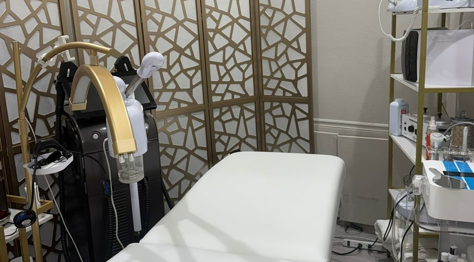 Spa treatment room with modern equipment at LUME SKIN in Los Angeles, California, US.