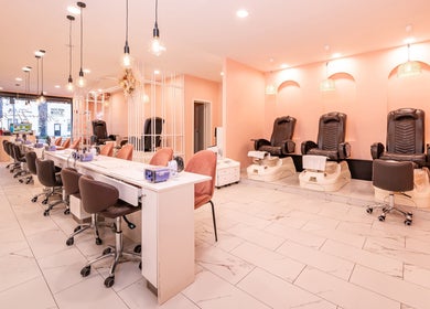 Spacious nail salon at Adora Haus, Port Melbourne, Victoria, AU with modern manicure and pedicure stations.