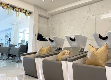 Lavish salon chairs in Laurens d'Auray, Grays, England, GB offering a luxurious beauty experience.