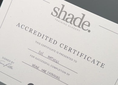 Accredited certificate displayed at EM Hair, Seaton Delaval, England, GB.