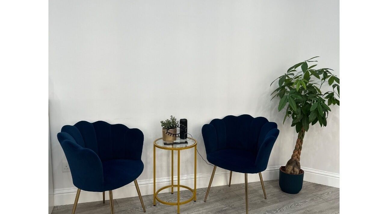 Elegant seating area at Hennylash, London, England, GB with plush chairs and a potted plant.