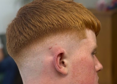 Close-up of a fresh fade haircut at ODCUTZ in Portlaoise, County Laois, IE. Expertly styled for modern look.