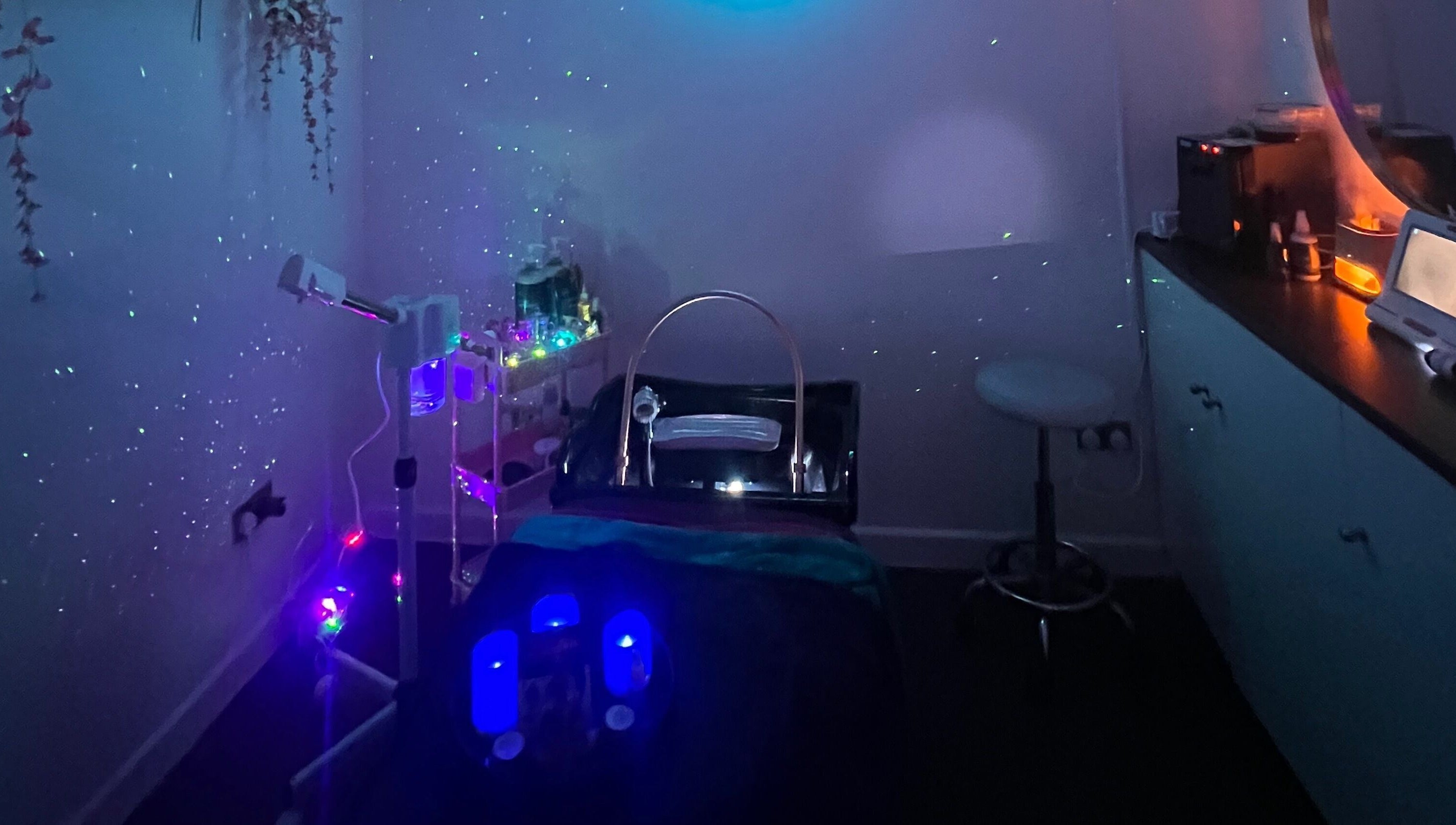 Relaxing spa room with calming lights at Head Heaven Spa, East Boldon, England, GB.