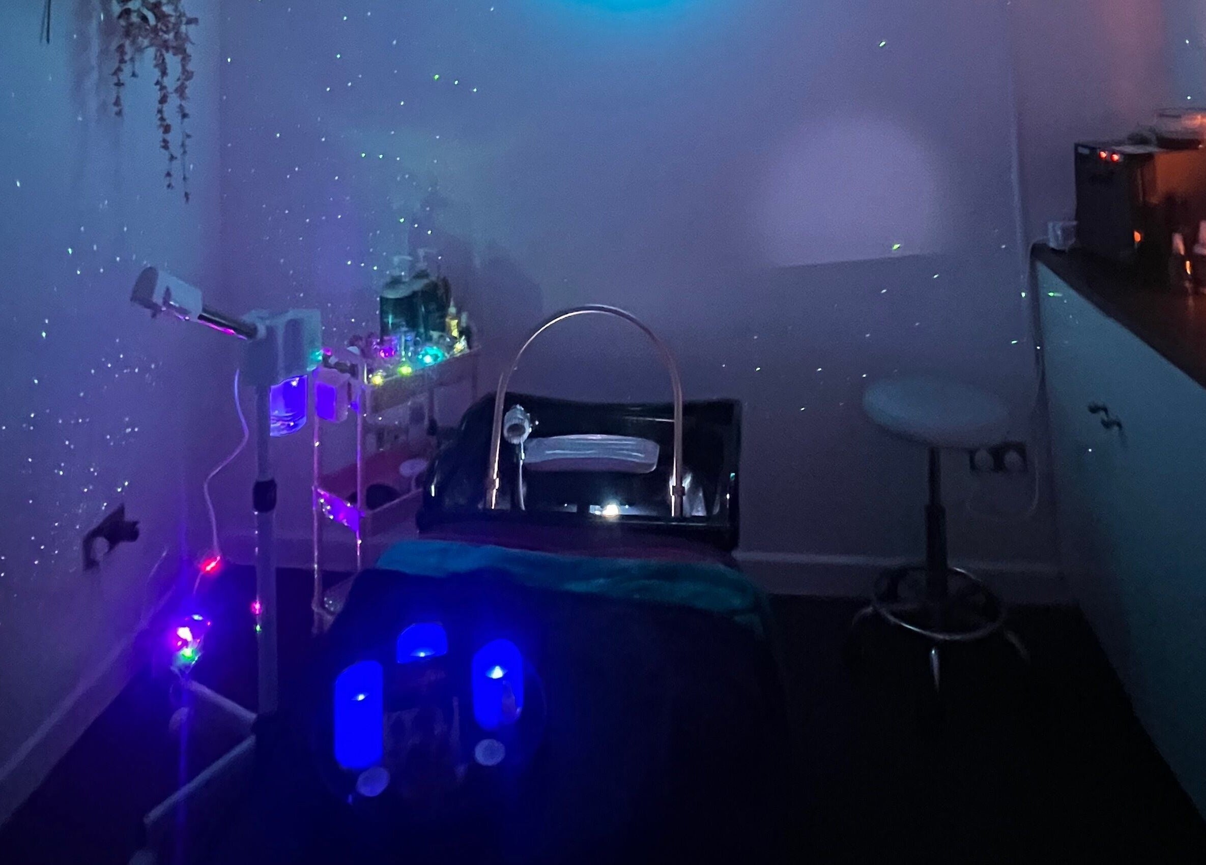 Relaxing spa room with calming lights at Head Heaven Spa, East Boldon, England, GB.