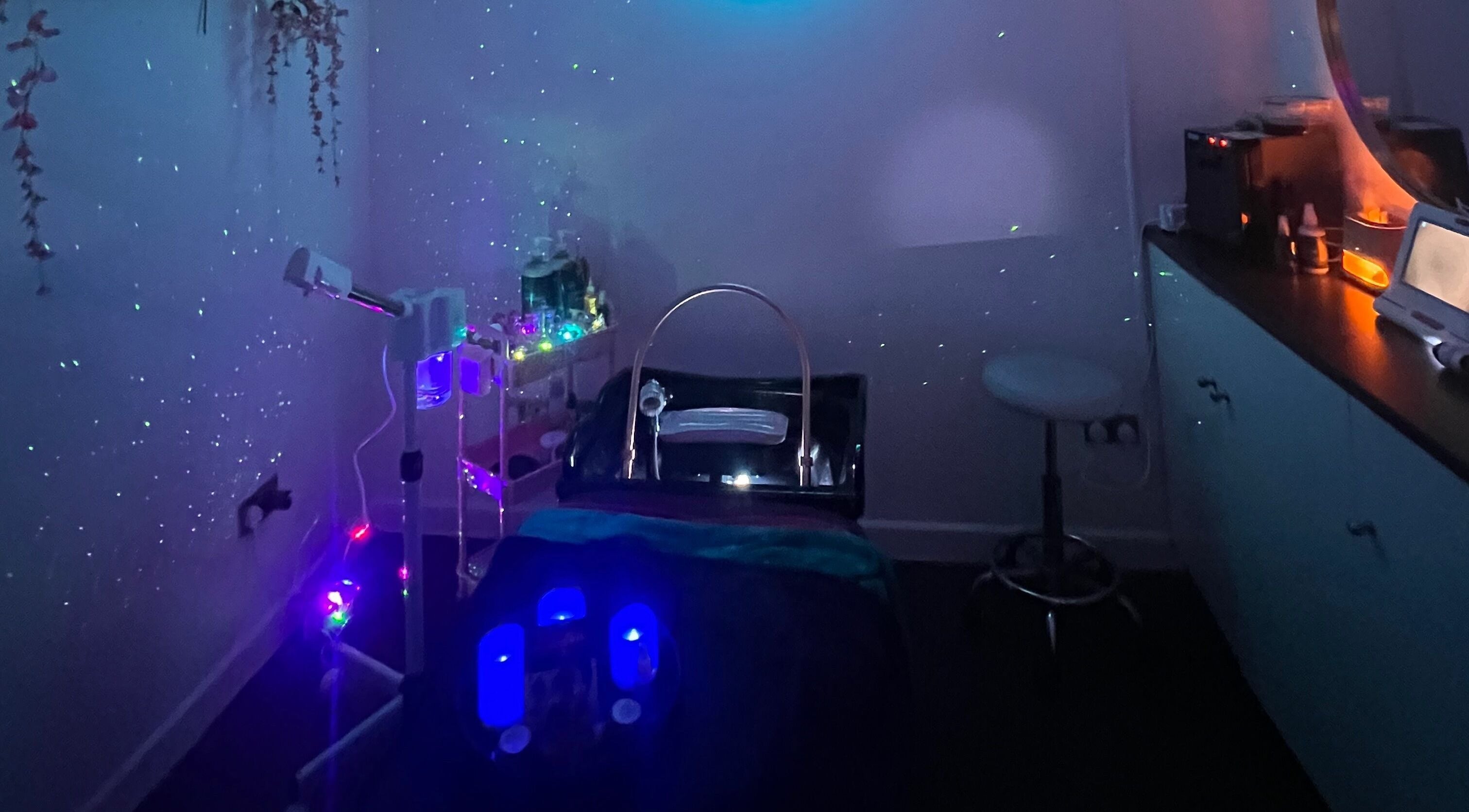 Relaxing spa room with calming lights at Head Heaven Spa, East Boldon, England, GB.