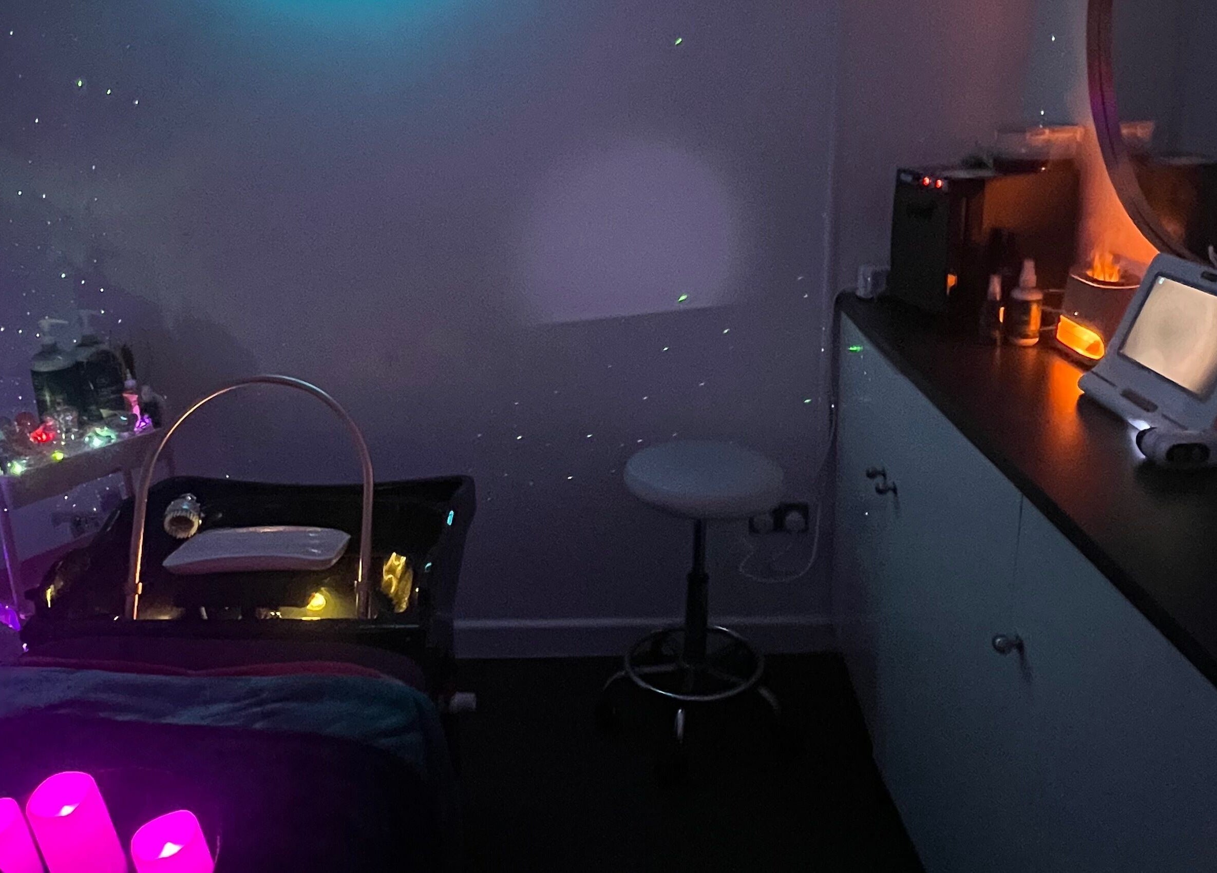 Cozy spa room at Head Heaven Spa, East Boldon, England, GB with ambient lighting and relaxing atmosphere.