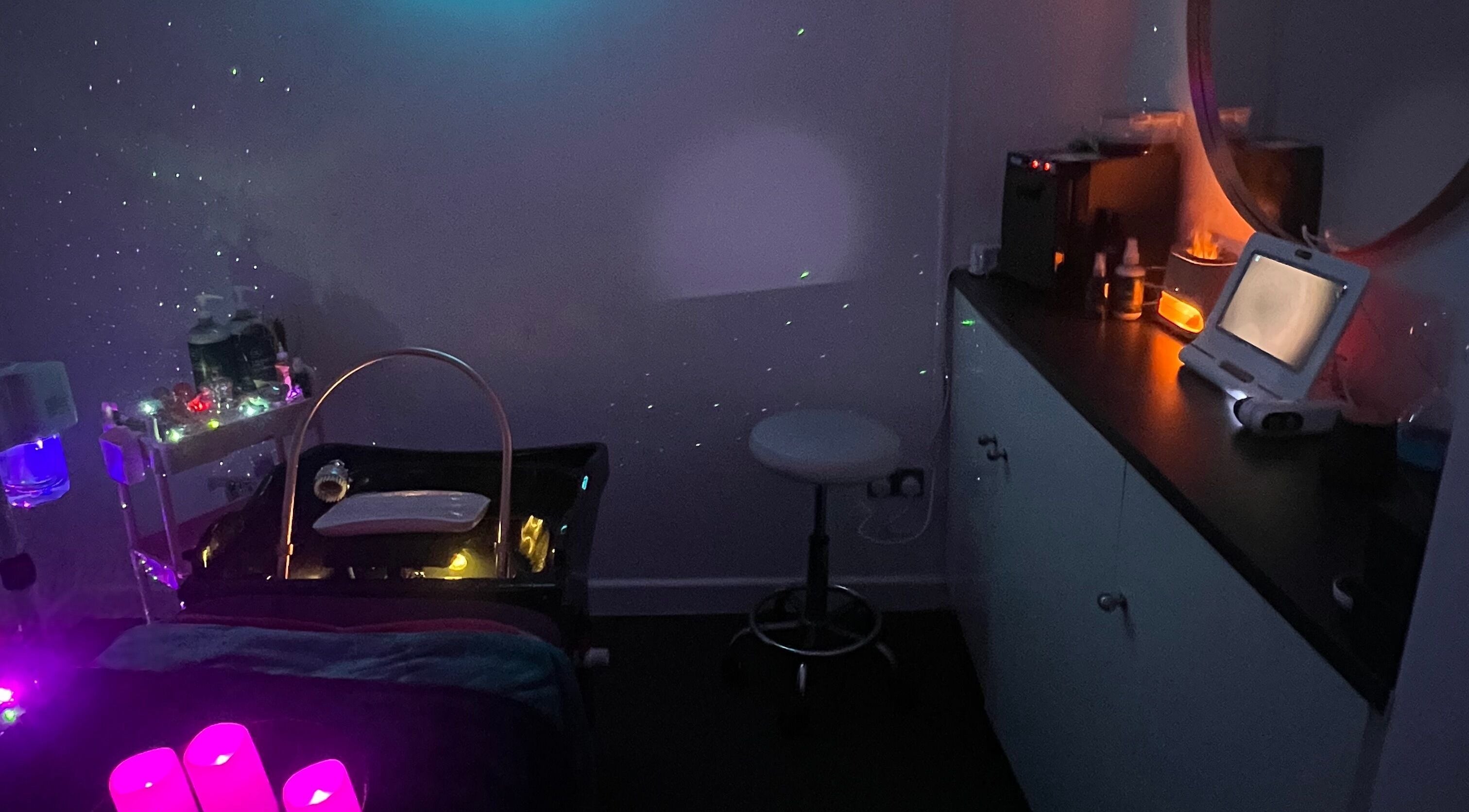 Cozy spa room at Head Heaven Spa, East Boldon, England, GB with ambient lighting and relaxing atmosphere.