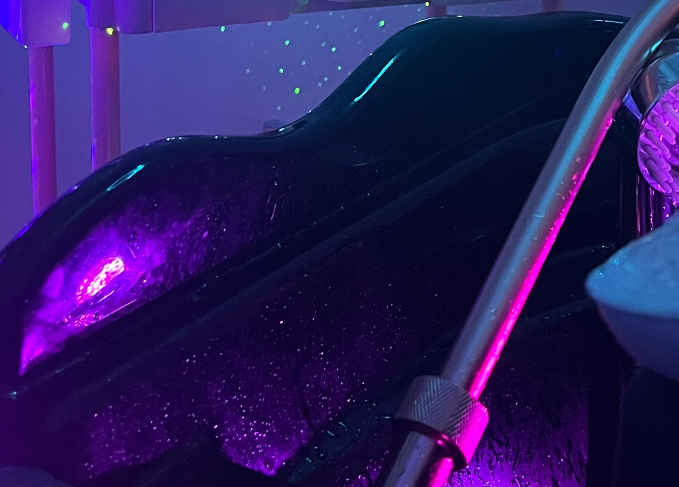 Luxurious spa treatment station with neon lights at Head Heaven Spa, East Boldon, England, GB.