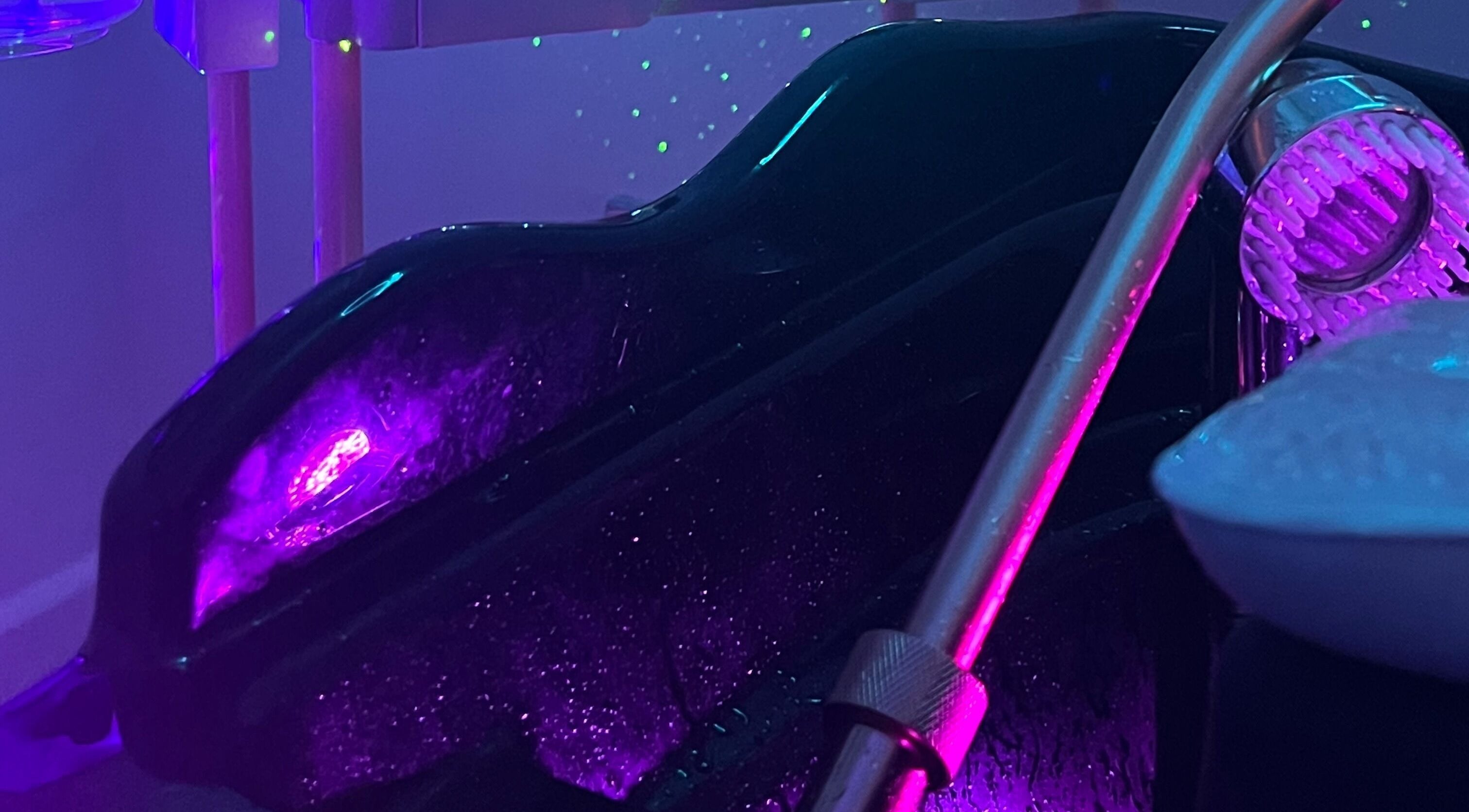 Luxurious spa treatment station with neon lights at Head Heaven Spa, East Boldon, England, GB.