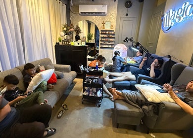 Guests relaxing at Magica Brows and Beauty Cubao, Quezon City, Metro Manila, PH, enjoying nail services.