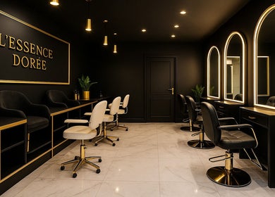 Salon chic et moderne à Aura d'or, La Roche-sur-yon, Pays De La Loire, FR avec sièges et miroirs élégants.
