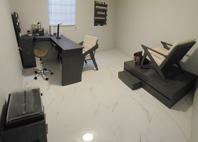 Modern pedicure room at Mixy Pixie Beauty, Diego Martin, offering a tranquil spa experience.