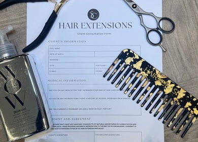 Hair extension consultation tools at SC Hair Extension Specialist, Euxton, England, GB.