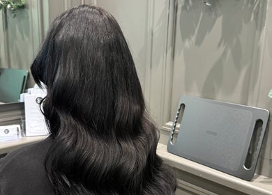 Elegant, long black hair showcased at SC Hair Extension Specialist in Euxton, England, GB.