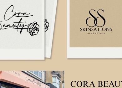 Elegant logo designs for Skinsations Aesthetics, Redcar, England, GB. Stylish branding in neutral tones.