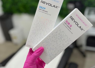 ML Aesthetics displays Revolax products in Accrington, England, GB, highlighting premium skincare solutions.