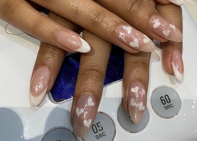 Elegant heart-themed nail art at Beauty Affair Studio, Cape Town, Western Cape, ZA.