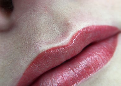 Close-up of perfectly treated lips at Velora Studio Massage & PMU, Portsmouth, England, GB.