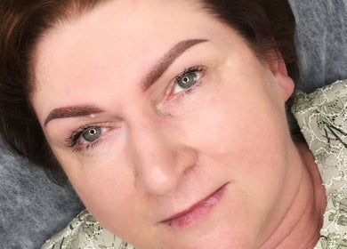 Close-up of enhanced brows at Velora Studio Massage & PMU (Inside Collective Salon), Portsmouth, England, GB.