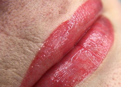 Close-up of beautifully treated lips at Velora Studio Massage & PMU, Portsmouth, England, GB.