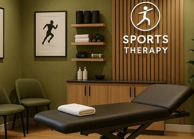 Relaxing therapy room at RMT Sports Therapy, Cross Hands, Wales, GB, with a massage table and soothing decor.