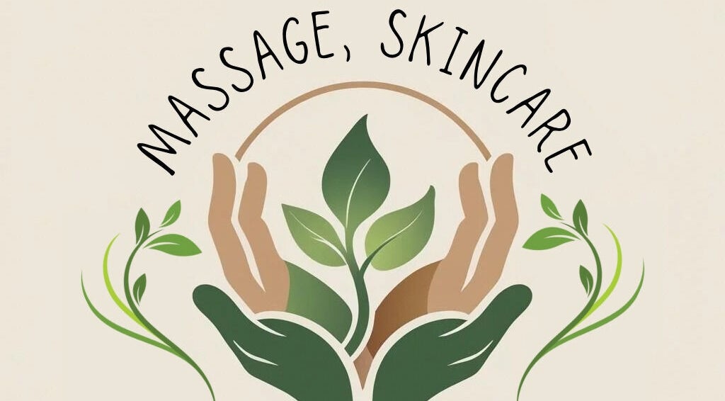 Hands cradle a plant under 'Massage, Skincare' at The Zen Den, Astbury, England, GB.