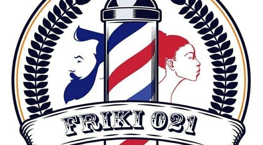 Logo of Frizerski Salon Friki 021 in Novi Sad, Vojvodina, RS featuring a barber pole with profiles.