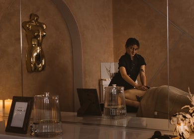 Relaxing massage session at The Calm Lab, Conisbrough, England for wellness and tranquility.