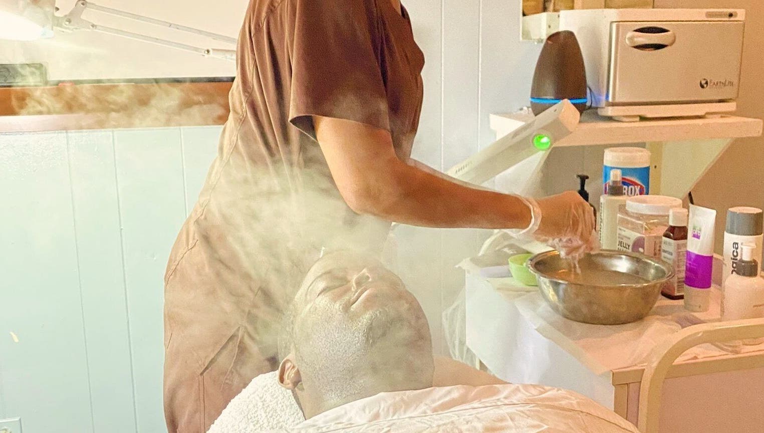 Relaxing facial steam treatment at Pampered Skin Oasis, Nassau, New Providence, BS.