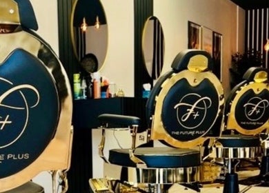 Elegant salon chairs at THE FUTURE PLUS, Bedford, England, GB. Featuring stylish interiors for beauty services.
