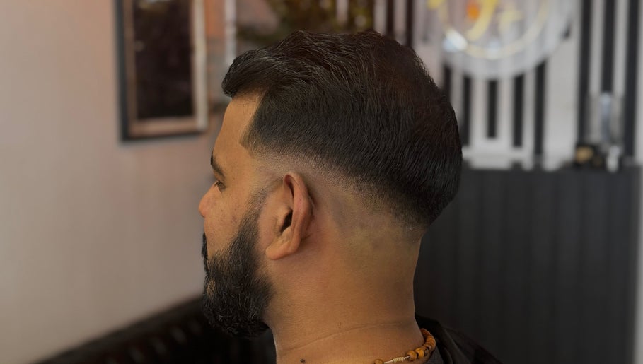 Close-up of a stylish fade haircut at ASTROTRIMZ/THE FUTURE PLUS in Bedford, England, GB.