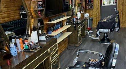 Interior of Mrking Barber Shop, South Shields, England, GB featuring vintage-style barber chairs and grooming products.