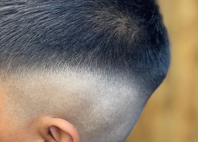 Close-up of a sleek fade haircut at Mrking Barber Shop in South Shields, England, GB.
