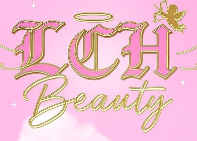 LCH BEAUTY logo with wings and angel motif in Dalkeith, Scotland, GB, on a pink background.